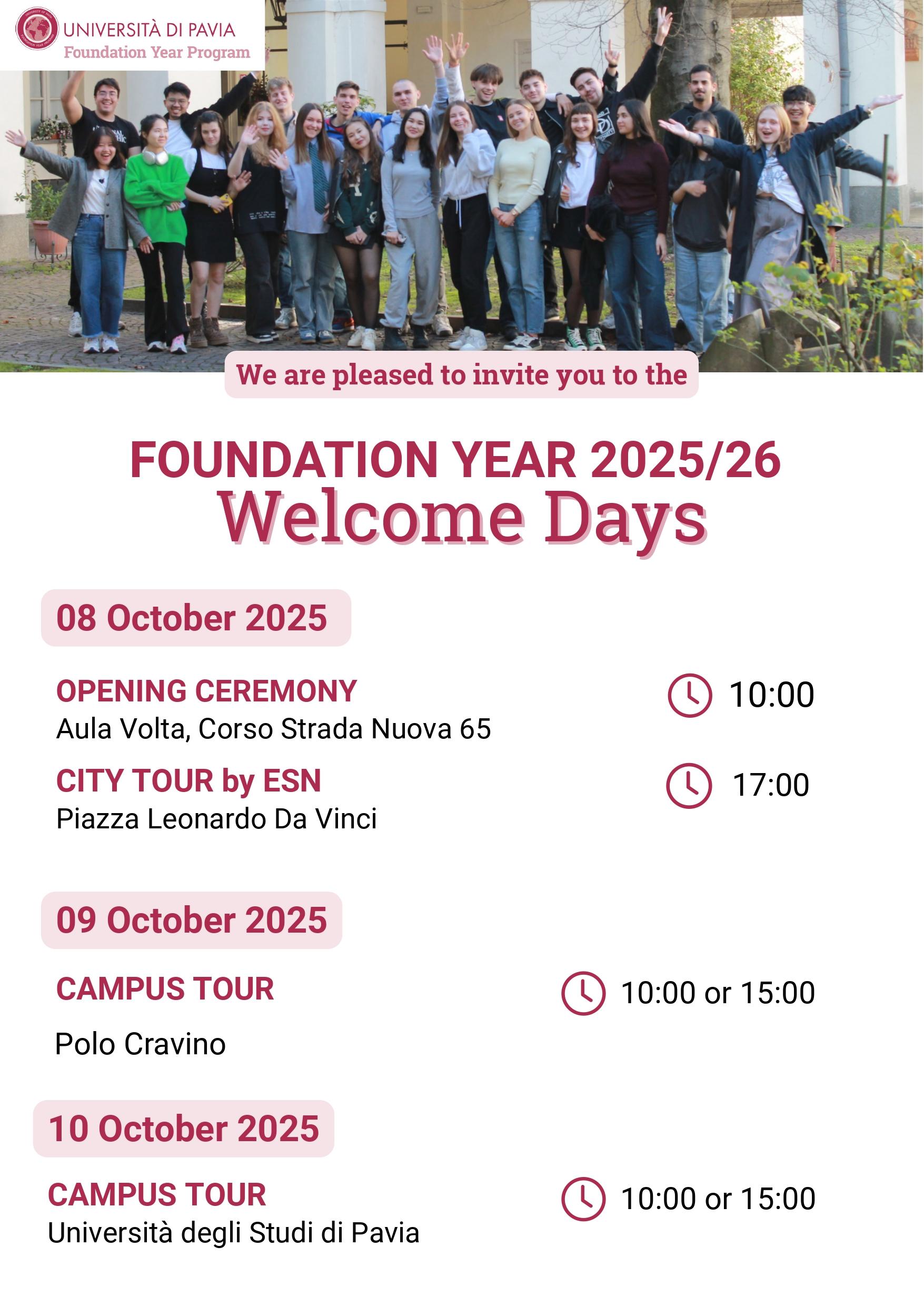Foundation Year 2025-2026 Welcome Days